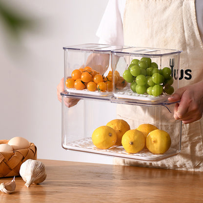 Kühlschrank-Organizer und Frischebox mit abnehmbarem Belüftungsrost und stapelbarem Design