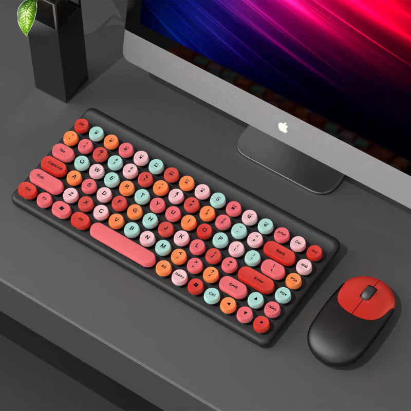 Retro Rundtasten Wireless Tastatur und Maus Set Brehn