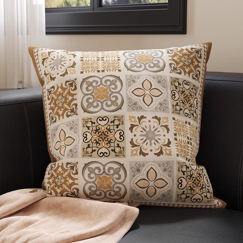 Botanical Sketch Velvet Square Throw Pillow Cover with Zebra-Trim Hidden Zipper