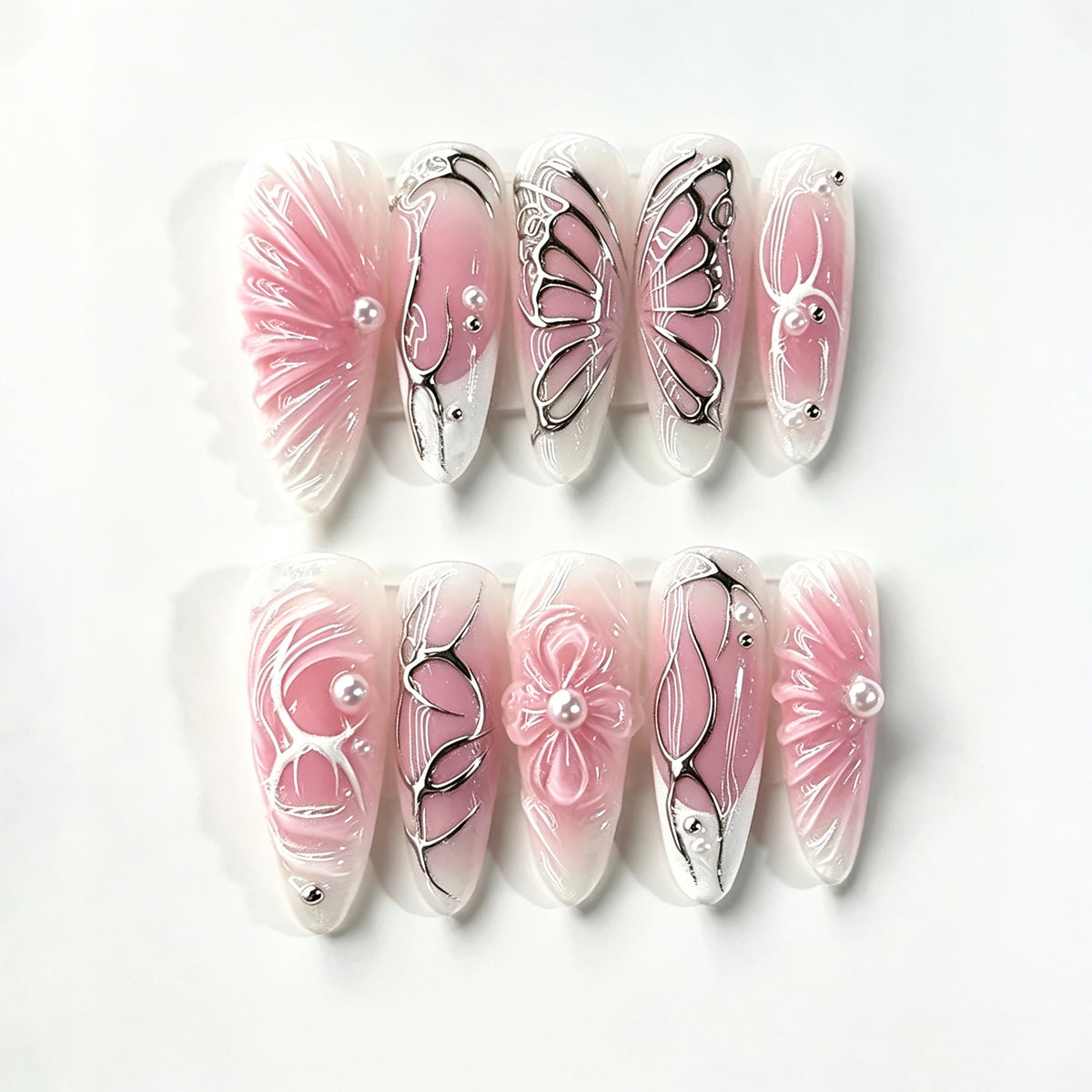 Künstlerisch Skulptiertes Press-On Nagelset Brehn