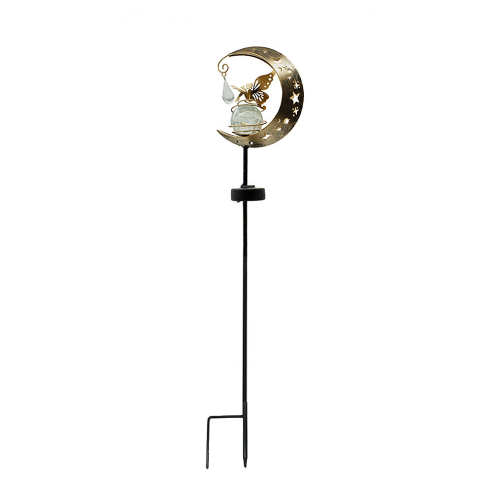 Dekorative Halbmonden Solar Gartenstecker Lampe Mit Hängender Kristallkugel Und Schmetterling Brehn