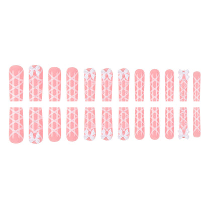 Dekorative Press-On Nagelkunst Extensions mit Schleifen- und Perlen-Design Brehn