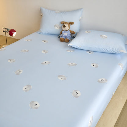 Spannbettlaken- und Kissenbezug-Set für Kinder aus weichem Baumwoll-Jersey mit Karomuster und Teddy-Print