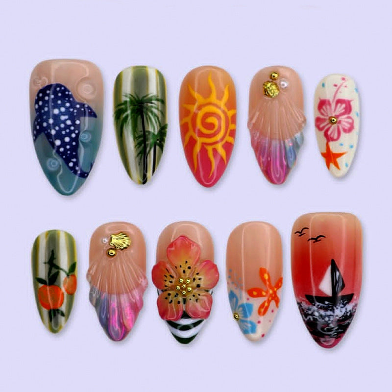 Künstlerisches Küstenmotiv Press-On Nagelset Brehn
