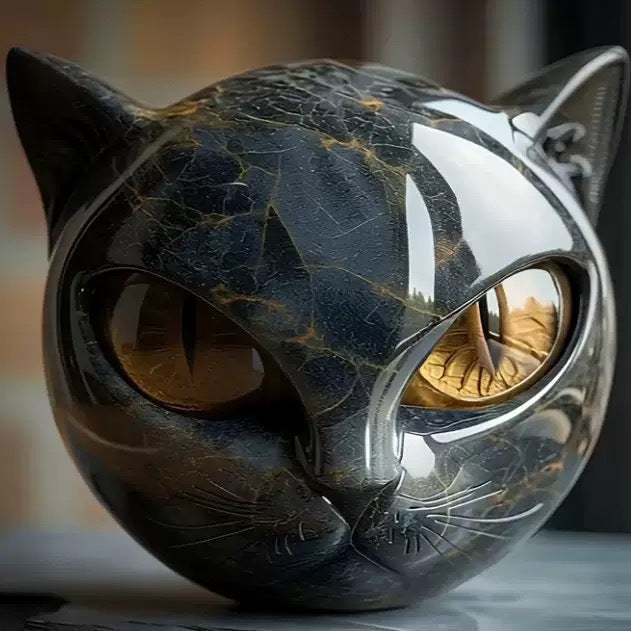 BowLift | NoirCat Sculpture – Black Cat Head with Hypnotizing Eyes