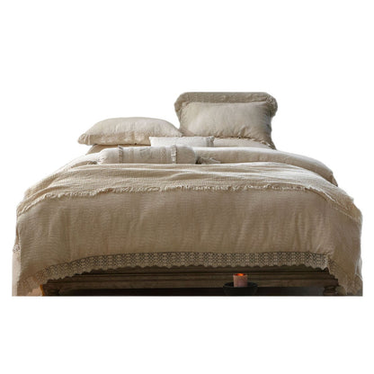 Gecoat Leinen-Mischung Gaze Bettbezug Set mit Häkelspitze und gebundenem Bolster