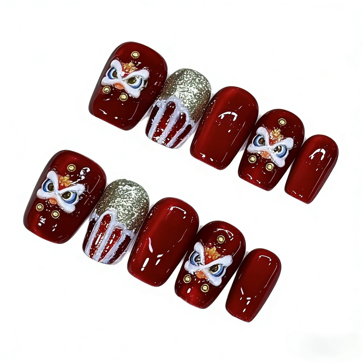 Künstlerisches Press-On Nagelset mit detaillierten thematischen Designs Brehn