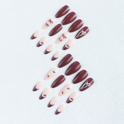 Elegantes Schleifen- und Kirschdesign Nagelkunstset