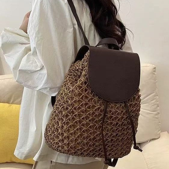 Damen Handgeknüpfte Rucksacktasche mit Lederakzenten Brehn