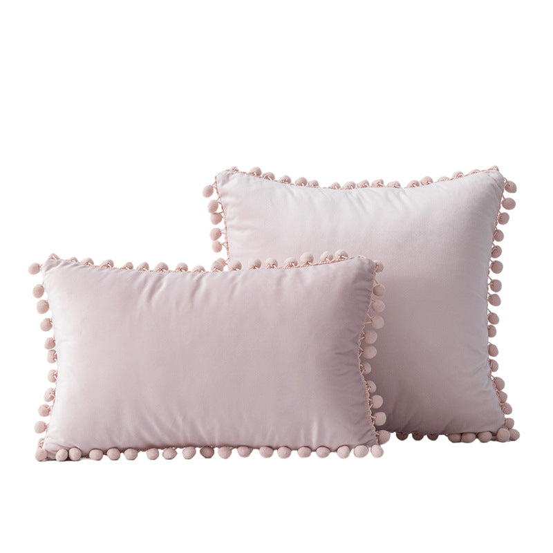Velvet Pom-Pom Fransen Quadrat- und Lendenkissen Set