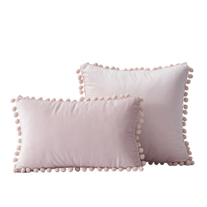 Velvet Pom-Pom Fransen Quadrat- und Lendenkissen Set