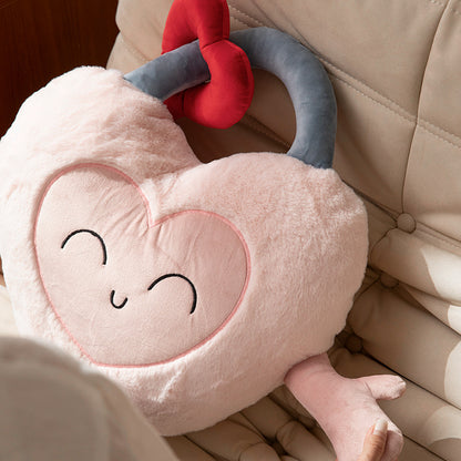 Plüschherz-Kuschelkissen mit angenähtem Schlüsselmotiv und niedlichem Stickgesicht Brehn
