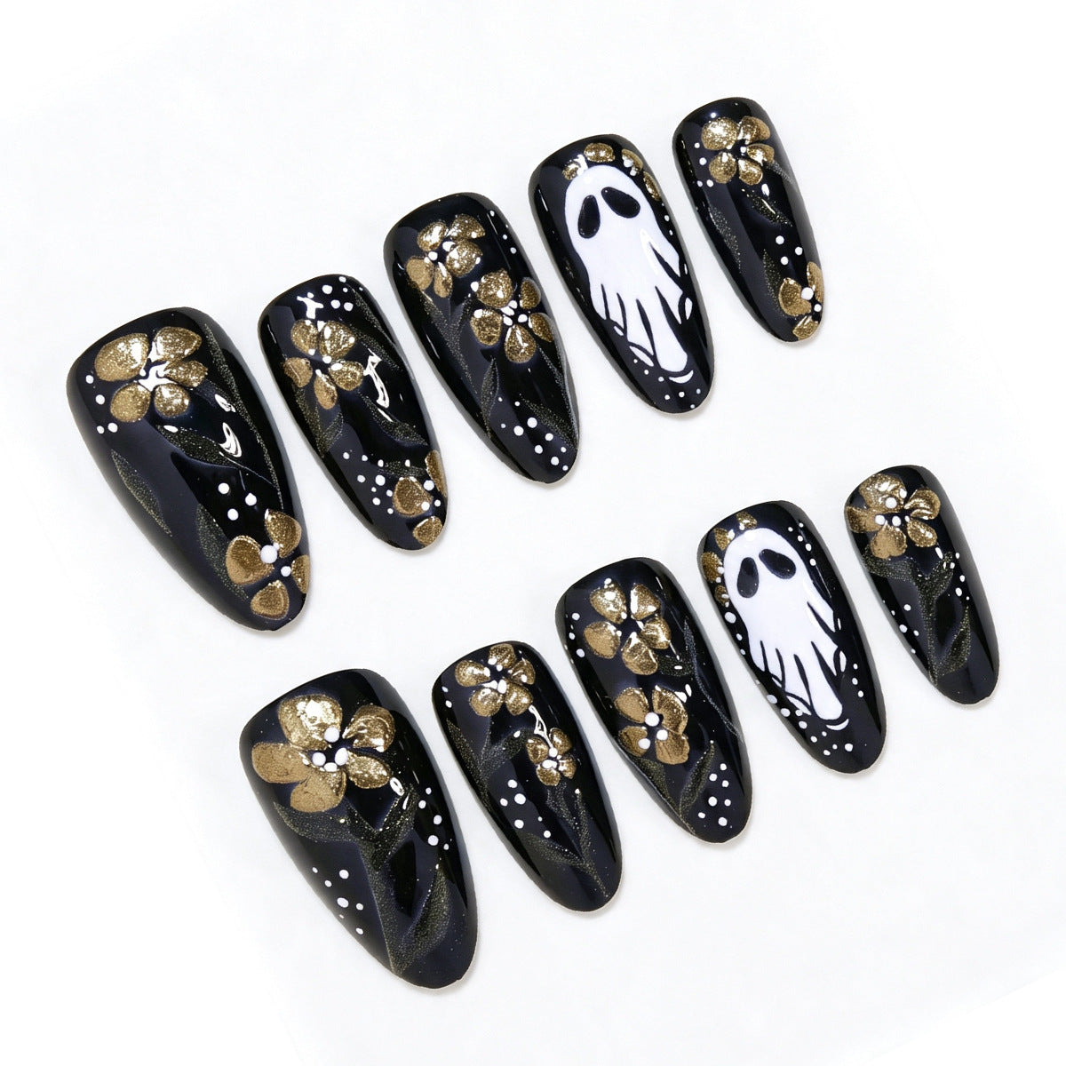 Künstlerische Geister- und Blumen-Themen Press-On Nagelkunst Brehn