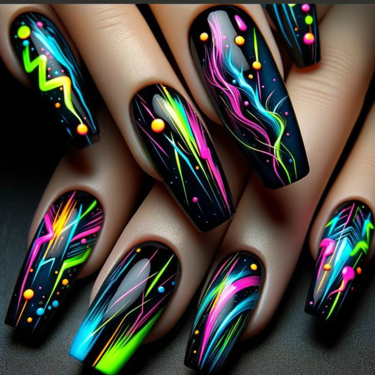 Neon Abstract Artistic Nail Art Extensions Brehn