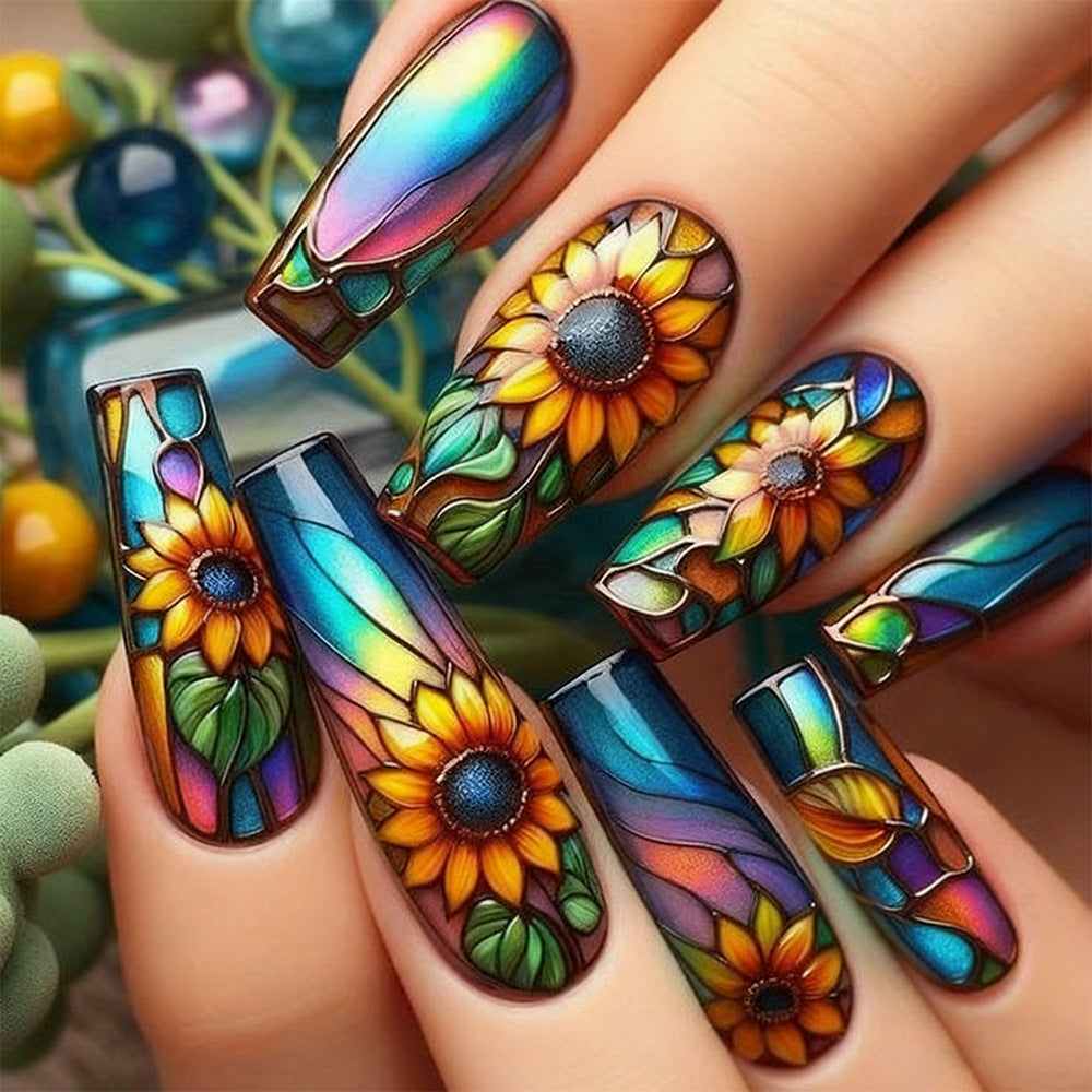 Kunstnägel mit Bunten Sonnenblumen-Motiv Brehn