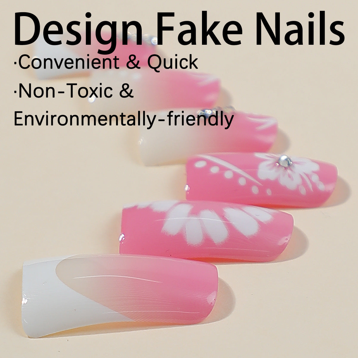 Kunstnagelset mit eleganten Floral-Designs und Glitzerakzenten Brehn