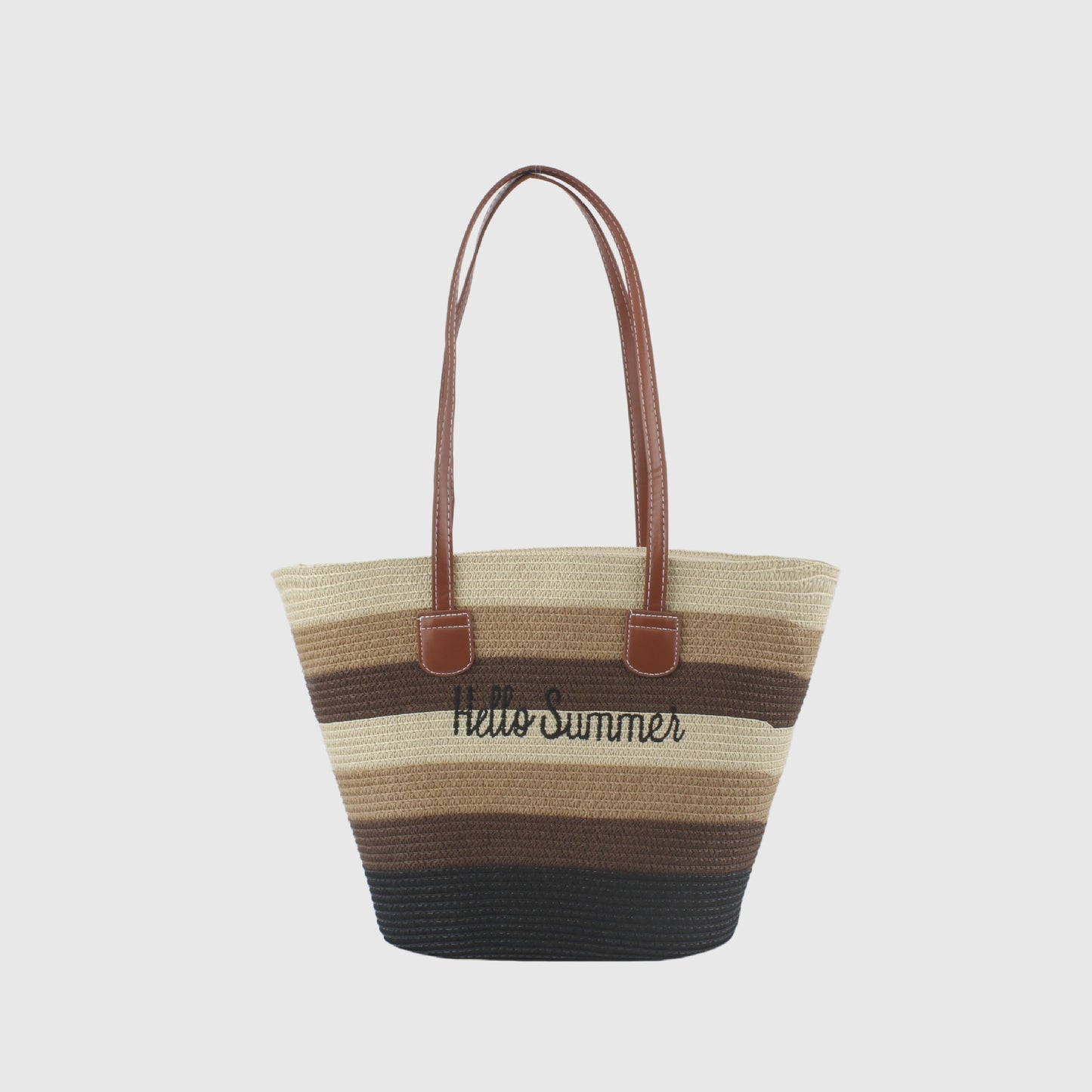 Sommerliche Basttasche mit Ledergriffen Brehn