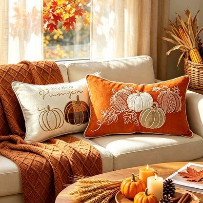 Besticktes Herbst-Pumpkin-Dekokissen