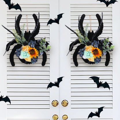 Hängende Halloween-Spinnen-Wanddekoration aus Holz mit kunstlichen Blumen