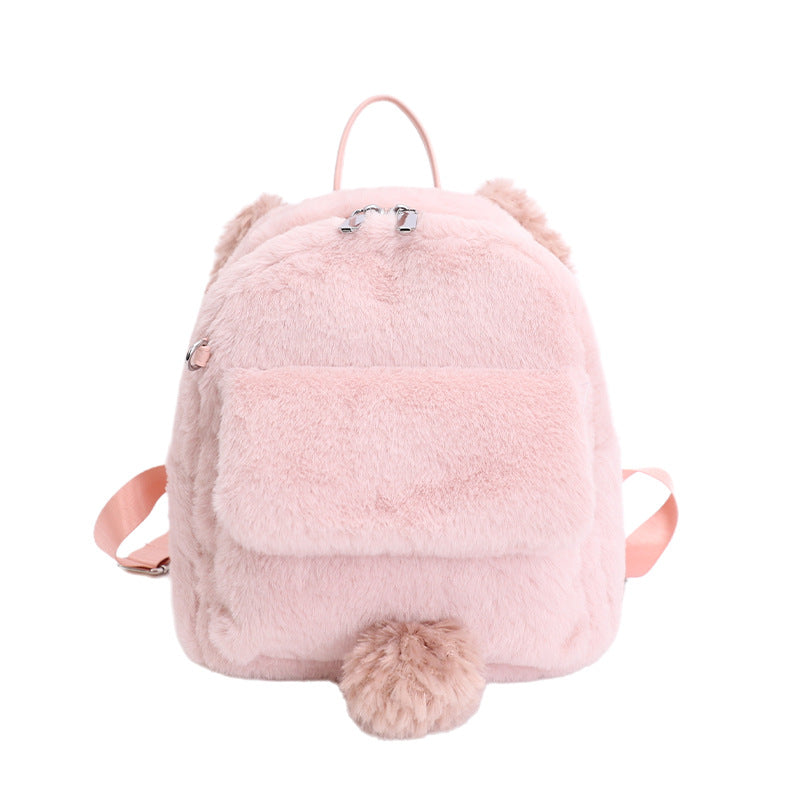 Plüsch-Rucksack mit Niedlichen Tierohren und Pompon Brehn