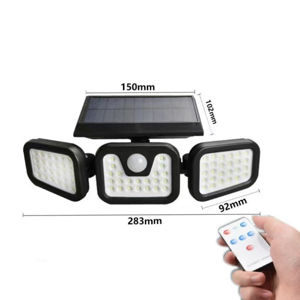 Outdoor Solar Triple-Head LED Sicherheitsflutlicht mit PIR-Bewegungsmelder und verstellbaren Schwenkhaltern Brehn