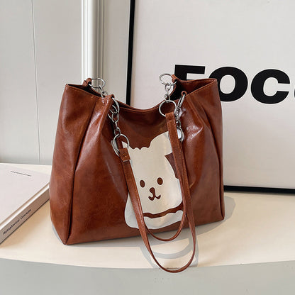 Süße Bärenprint-Faux-Leder-Hobo- Tasche