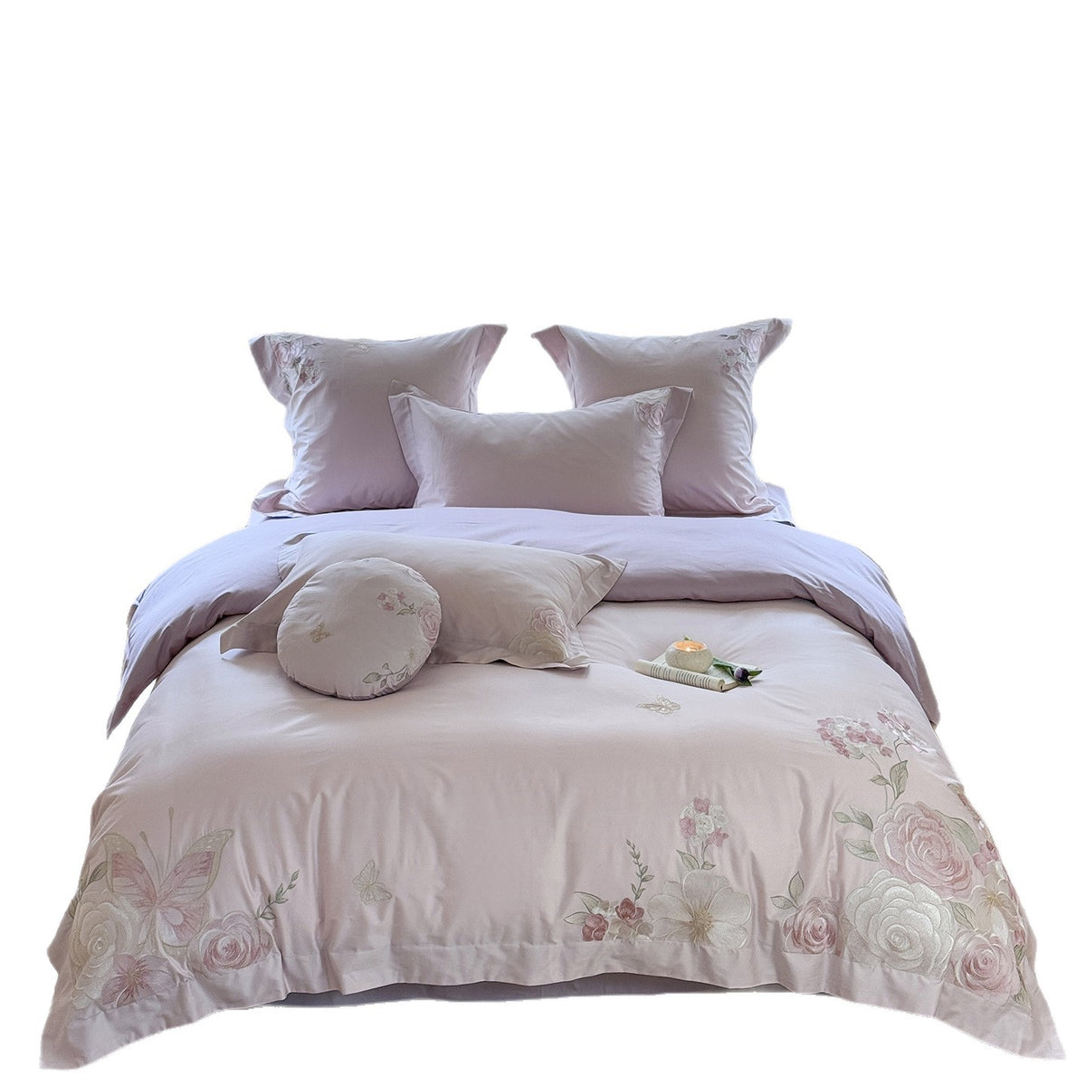 luxuriöses Baumwollsatin Bettwäsche-Set mit floraler Stickerei