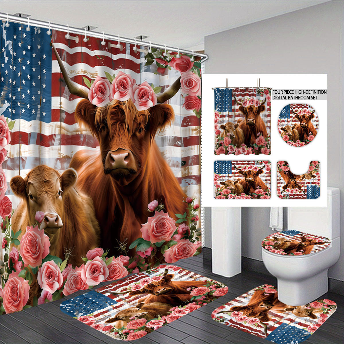 Digital Floral Print Badezimmer Set Brehn