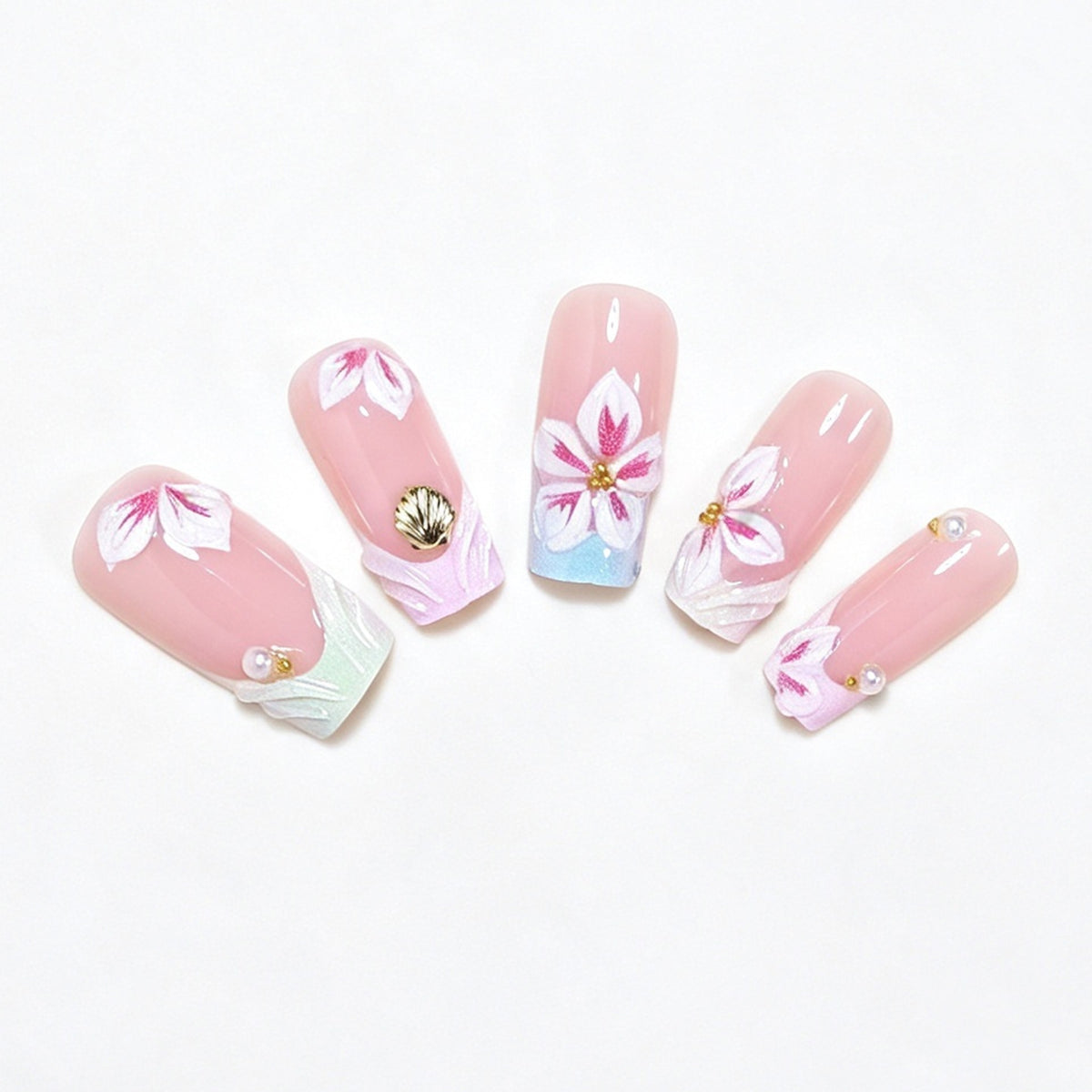 3D Blumen Design Press-On Nagelkunst Brehn