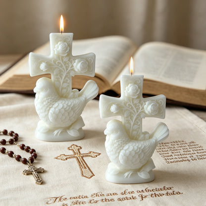 Verzierung Kreuz und Taube Kerze