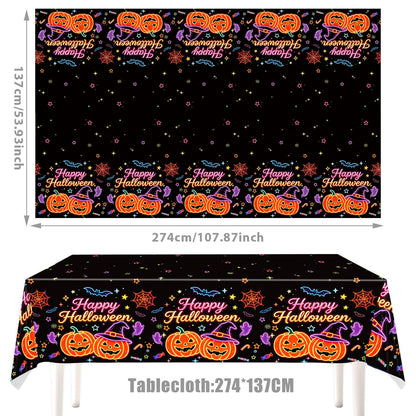 Komplettes Halloween-Party-Tischdekor-Set mit Neon-Kürbisdesign Einweggeschirr und Girlande