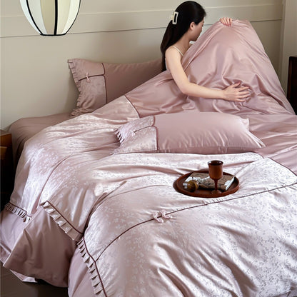 Seiden-Mischung Floral Jacquard Bettbezug Set mit Rüschensaum