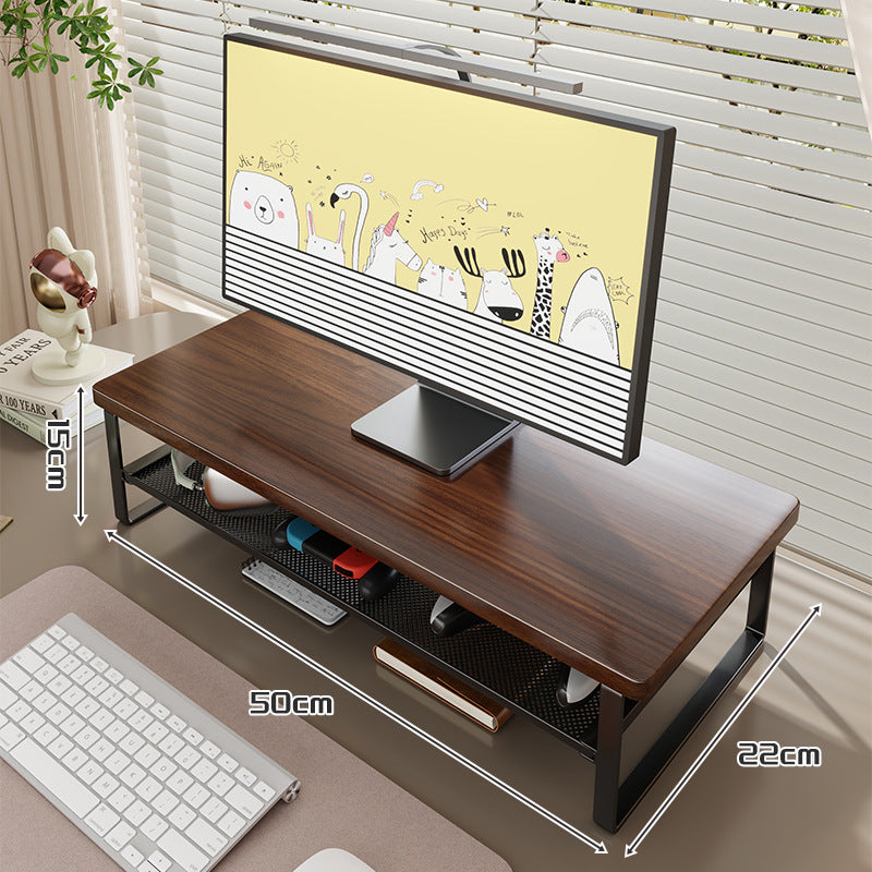 Holz-Top Monitorständer mit Metalrahmen und Mesh-Unterregal