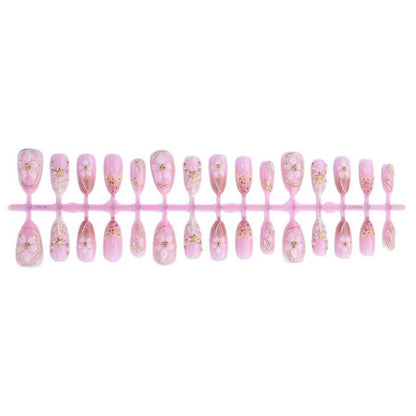 Elegantes, mit Blumen verziertes Press-On-Nagelset Brehn