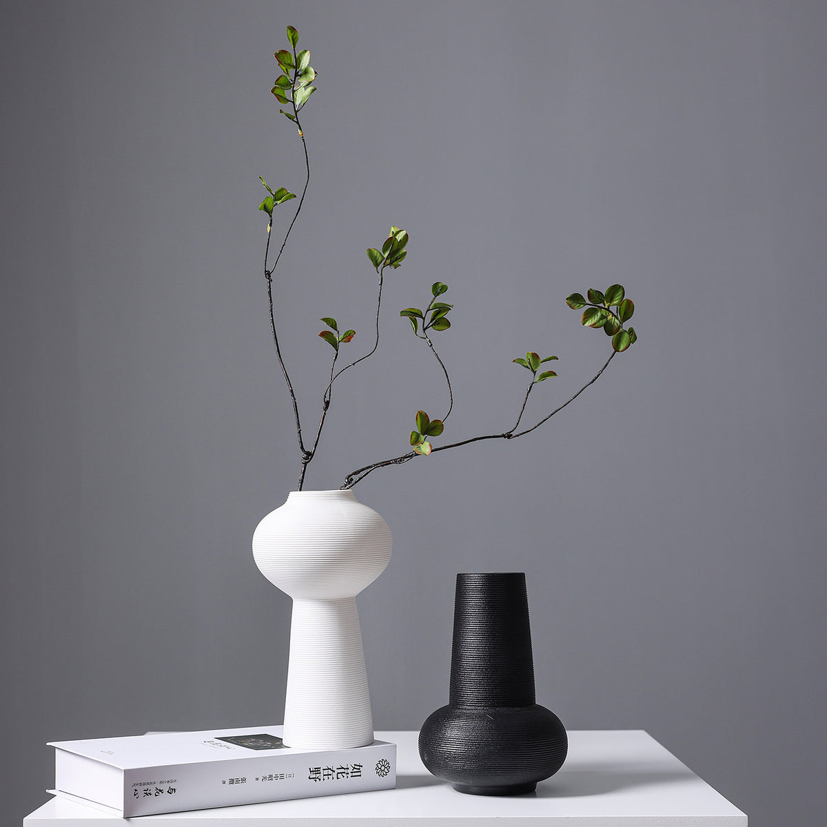 Moderner minimalistischer gerippter Keramikvase