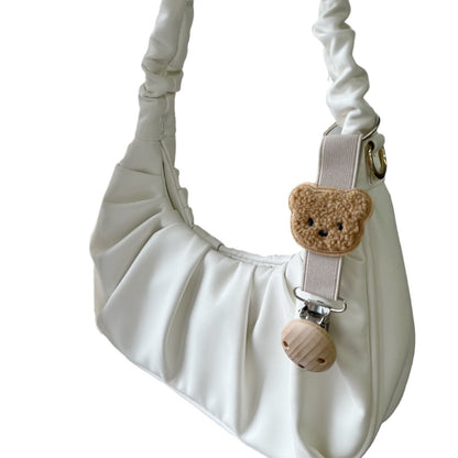 Bestickte Teddy Schnuller- und Beißclip mit Holz-Sicherheitsklammer