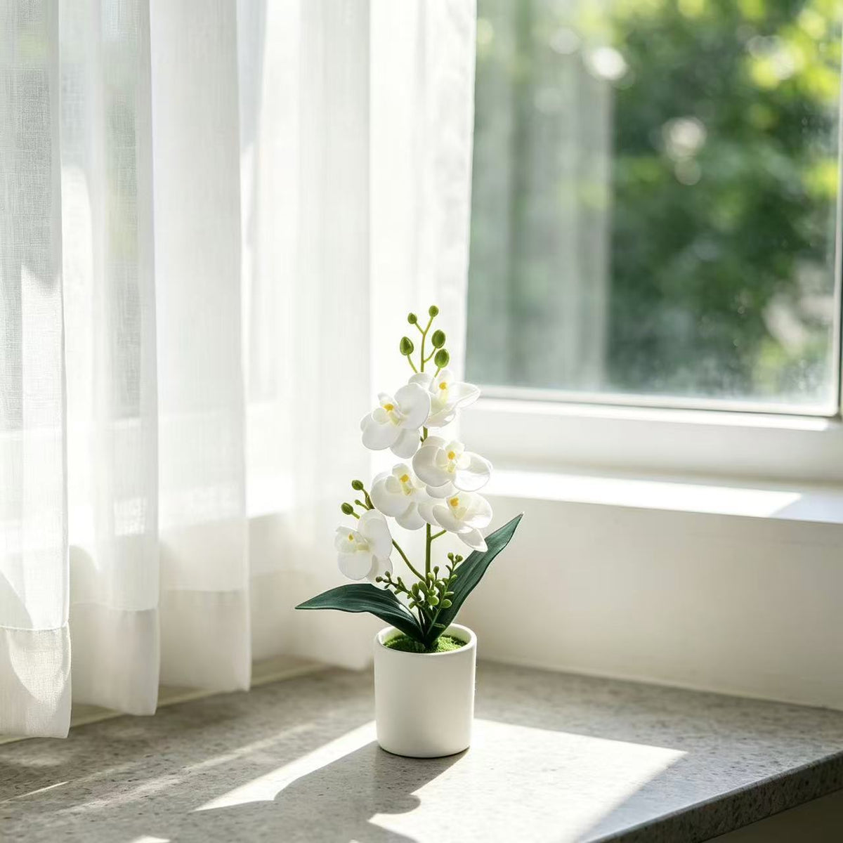 Elegante künstliche Orchideenpflanzenanordnung für die Innenausstellung