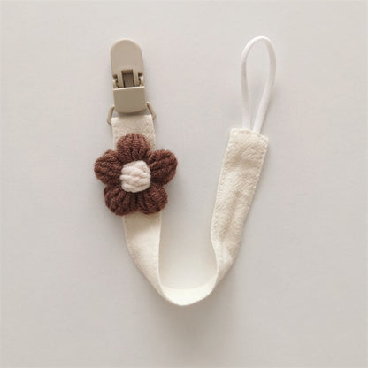 Bio-Baumwolle Schnuller-Leine mit Schnellverschluss-Clip und handgestrickter Blume
