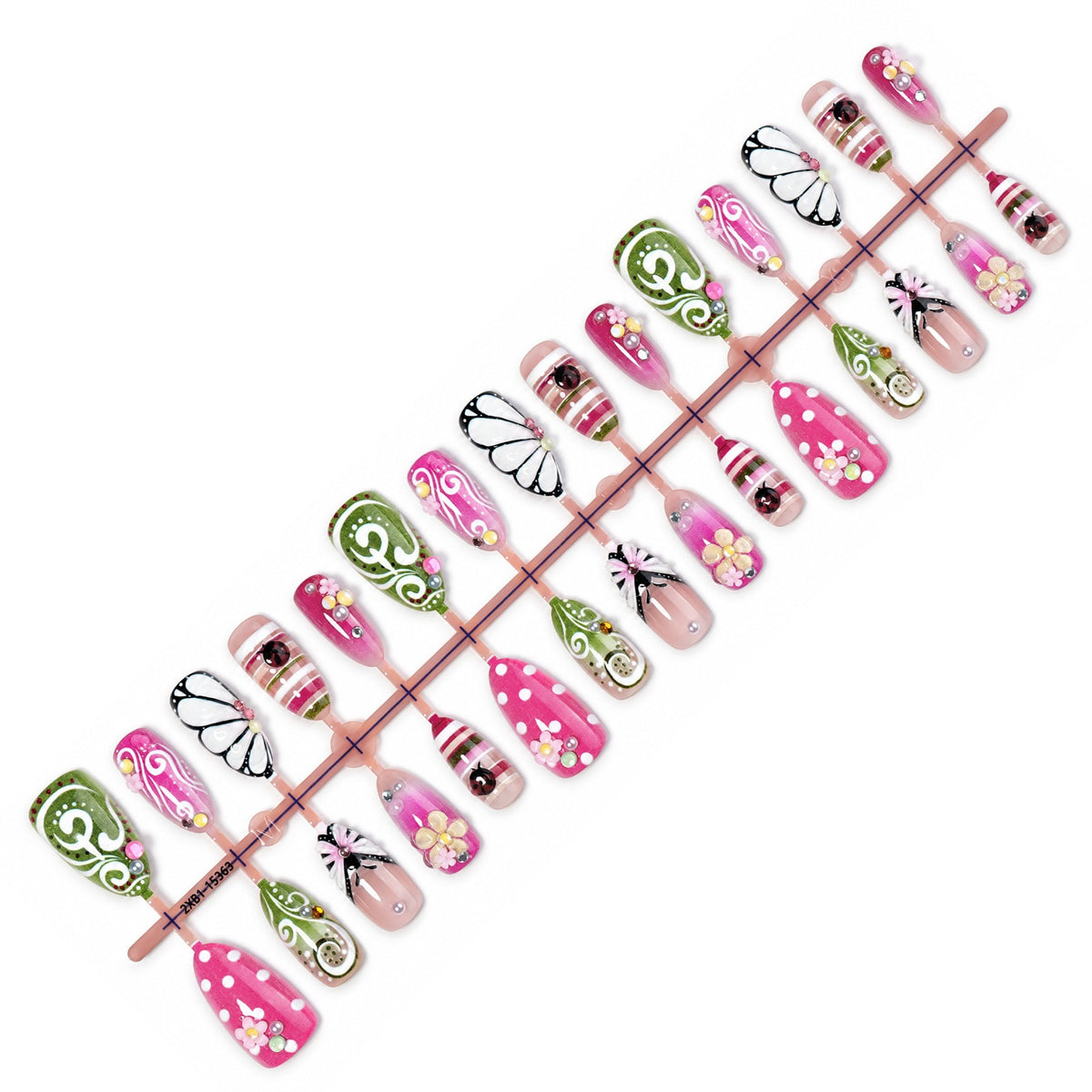 Kunstnagelset mit verspielten Blumen- und Glitzermotiven Brehn