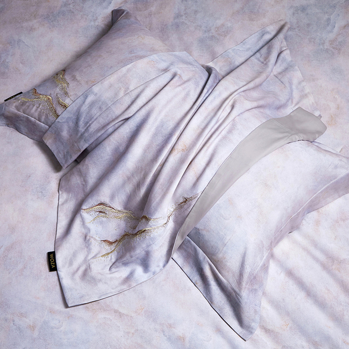 Marmoreffekt Baumwoll-Satin Bettbezug Set mit Strickdecke und Oxford-Kissenbezügen