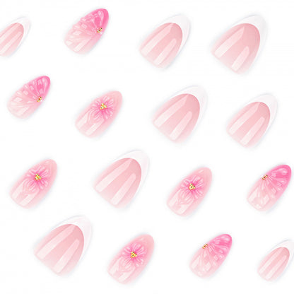 Künstlerisches Floral Press-On Nagelkunst Set mit Muschel- und Edelsteinakzenten Brehn