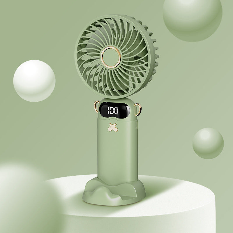 Kühlender wiederaufladbarer tragbarer Mini-Ventilator mit digitaler Batteriestandsanzeige und süßem Schreibtischständer Brehn
