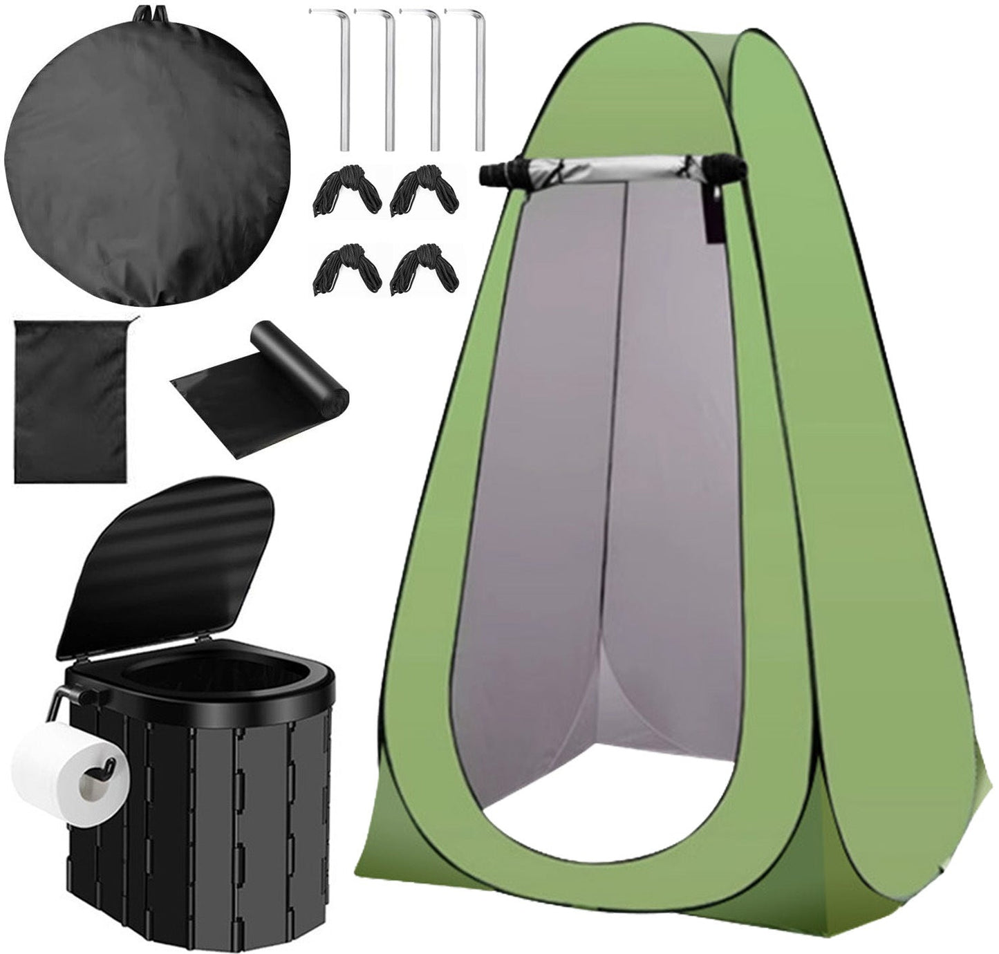 Tragbares Pop-up-Privatsphäre-Zelt und zusammenklappbares Camping-Toiletten-Kit mit vollständigem Zubehörset Brehn