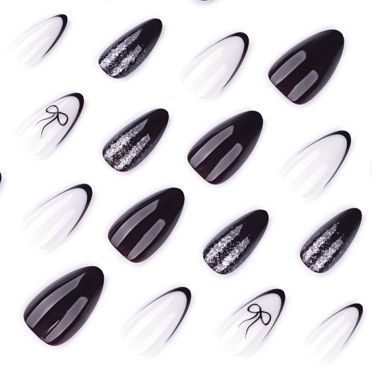 Kunstvolle Nagelkunst mit elegantem Schleifenmuster und Glitzer akzenten Brehn