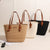 Damen Handtasche aus strukturiertem Naturmaterial mit braunen Lederriemen Brehn