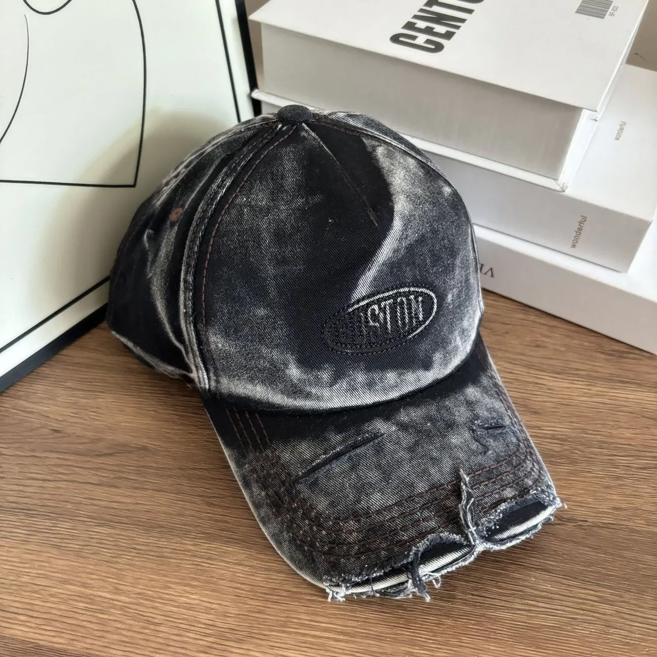 Männer Distressed Denim Effekt Baseballmütze Brehn