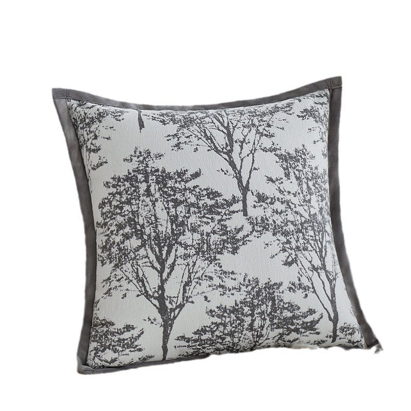 Quadratischer Zierkissenbezug mit fein gewebtem Baum‑Jacquard und samtiger Keder Brehn