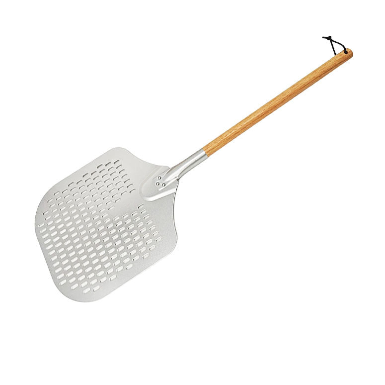 lange Griffe perforierte Pizzaschaufel Set mit Holzgriff Edelstahl Schneider und Dreieckserver Brehn