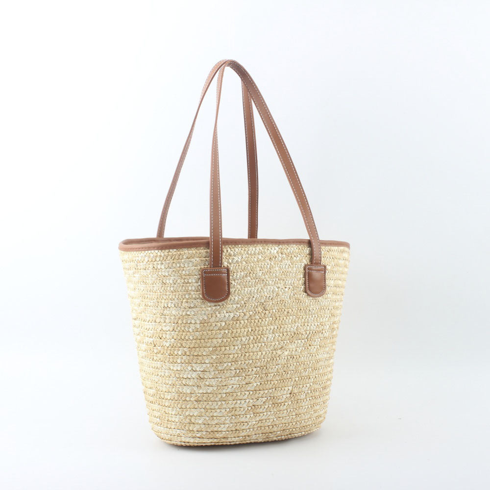 Flechtkorb Tasche mit Eleganten Ledergriffen Brehn