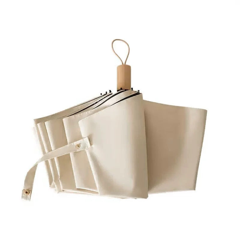 Damen Eleganter Falt-Regenschirm mit Holzgriff Brehn